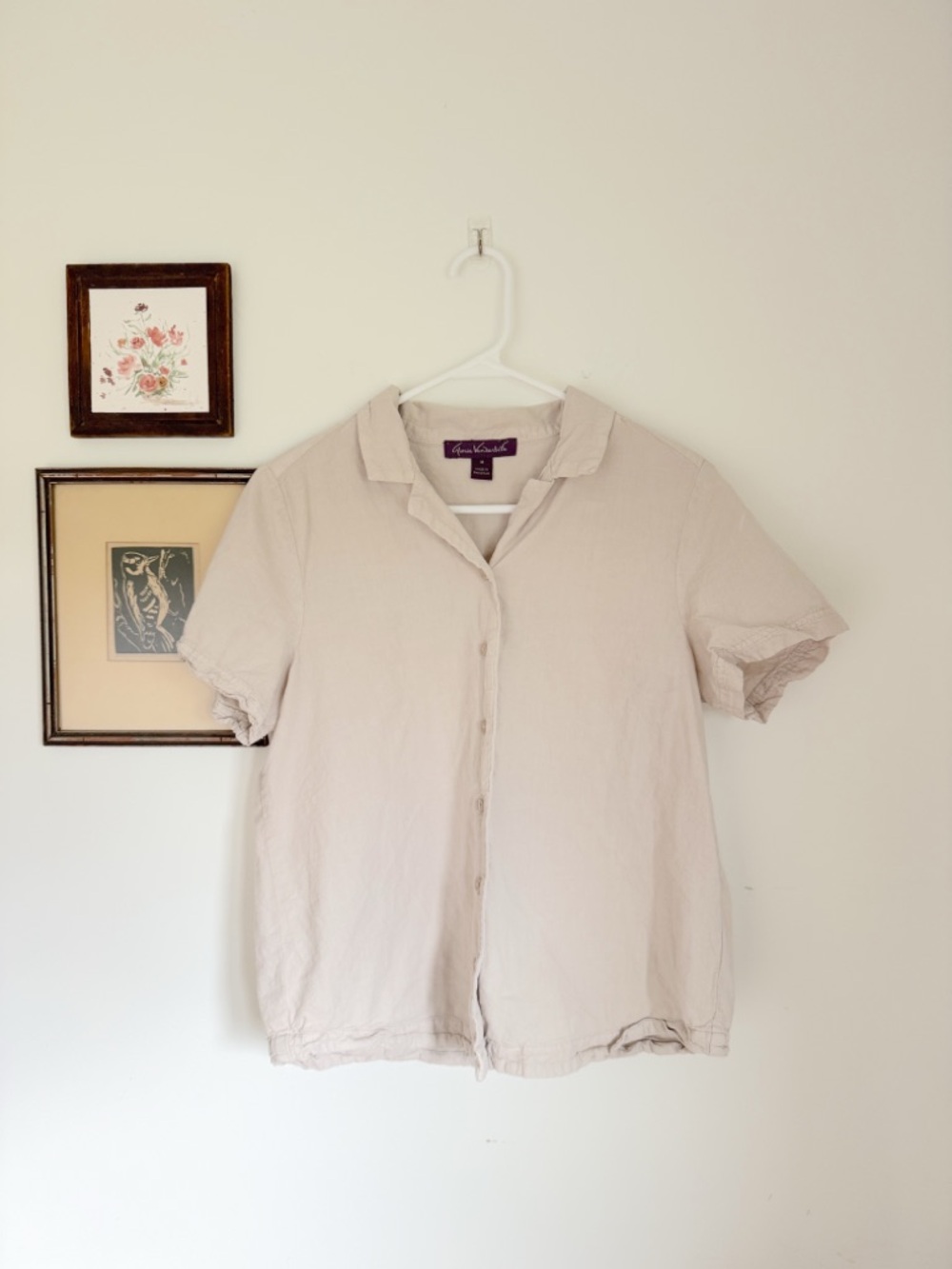 100% cotton Light Taupe Short Sleeve Button-Up, neutral blouse